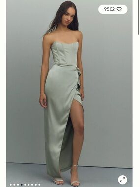 V. Chapman June Corset Front-Slit Gown in Sage green